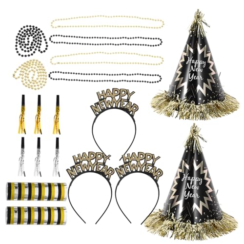 Alipis Neujahrs-partyset mit Schwarzem und Goldfarbenem Hut Perlenkette Stirnband und Krachmachern Stilvolle Silvester-deko für Festliche Jahresendfeiern Alipis Neujahrs-partyset mit Schwarzem und Goldfarbenem Hut Perlenkette Stirnband und Krachmachern Stilvolle Silvester-deko für Festliche Jahresendfeiern von Alipis