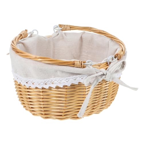 Alipis Eleganter Geflochtener Rattankorb Mit Griff Innenaufbewahrung Aus Leinen Picknickkorb Dekorativ Für Blumenarrangements Heimdekoration von Alipis