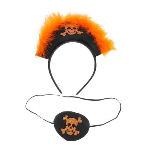Alipis Piraten Haarreif mit Glitzer Schädel Kreuzknochen und Augenklappe Stil Teiliges Halloween Kostümzubehör für Party Leichter Komfortabler Faserschmuck von Alipis