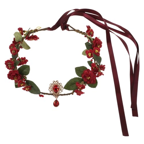 Alipis Romantisches Rotes Blumenhaarband Damen Krone mit Handgefertigten Rosen Floraler Haarschmuck für Hochzeit Party Festival und Fotoshootings Bequemer Vielseitig Kombinierbar von Alipis