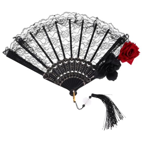 Alipis Schwarzer Spitzenfächer Vintage Faltfächer mit Rosenstickerei Tragbarer Gothic Lolita Handfächer für Halloween Viktorianische Party und Cosplay Kompakt und Leicht zum Mitnehmen von Alipis