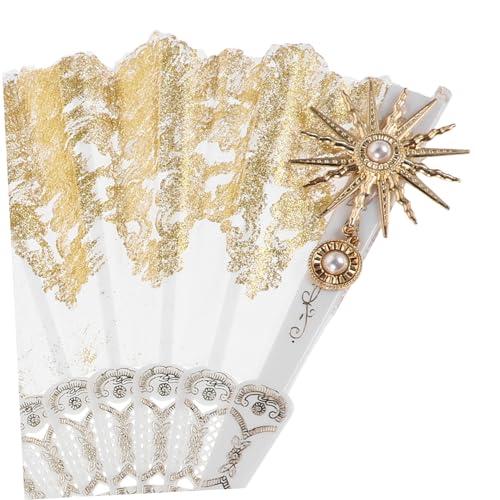 Alipis Vintage Spitzen Faltfächer aus stabilem Zinklegierungsrahmen mit tragbarem Handfächer für Damen für Hochzeit Teeparty Tanzperformance und Gartenparty von Alipis