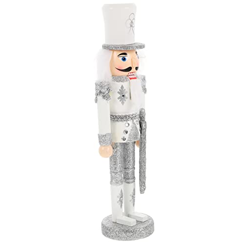 Alipis Weihnachtliche Holzfigur Nutcracker Soldat Silber Glitzernde Dekoration Tisch Ornament für Festliche Xmas Dekoration und Fotoshooting von Alipis