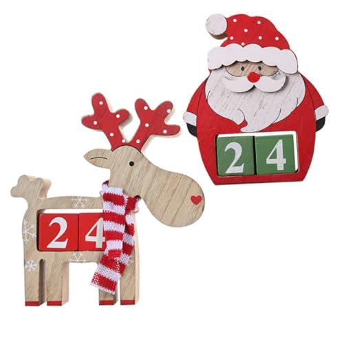 Alipis Weihnachtlicher Holzkalender Teilig mit Santa und Rentier Dekorative Tischkalender aus Holz Kreative Weihnachtsdekoration für Festliche Atmosphäre und Geschenkidee von Alipis