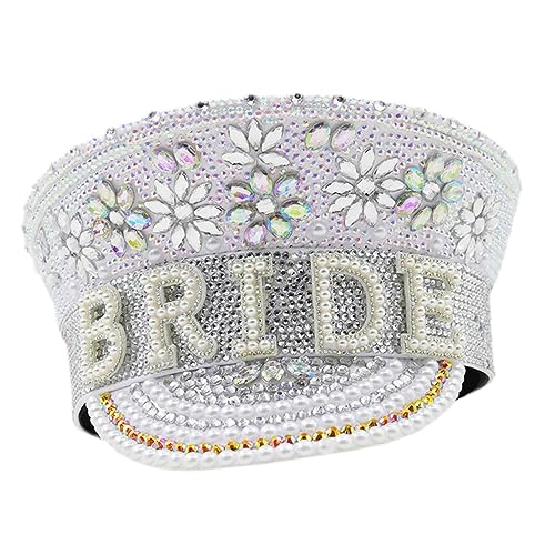 Alipis Weiße Braut Kapitänsmütze mit Verstellbarer und Funkelnden Strasssteinen Eleganter Bling Hut für Junggesellinnenabschied Hochzeit und Festliche Partys Stilvolles Accessoire für Alipis Weiße Braut Kapitänsmütze mit Verstellbarer und Funkelnden Strasssteinen Eleganter Bling Hut für Junggesellinnenabschied Hochzeit und Festliche Partys Stilvolles Accessoire für von Alipis