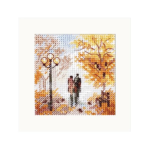Kreuzstich-Stickset für Erwachsene, Kinder und Anfänger, Heimdekoration, Herbst in der Stadt, Alter Park, 7 x 7 cm, 14 Stück von Alisa