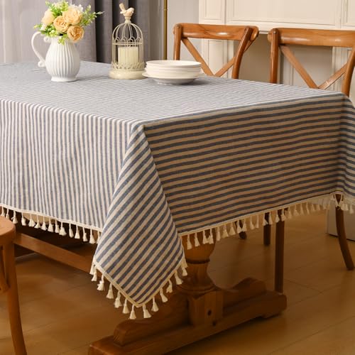 Alishomtll Leinen Gestreifte Quaste Tischdecke Rechteck Abwischbar Fleckschutz Tischtuch Leinenoptik Waschen Tischdecken, Restaurant Party Garten Dekor Tischwäsche, Blau und Weiß 140x180cm Alishomtll Leinen Gestreifte Quaste Tischdecke Rechteck Abwischbar Fleckschutz Tischtuch Leinenoptik Waschen Tischdecken, Restaurant Party Garten Dekor Tischwäsche, Blau und Weiß 140x180cm von Alishomtll