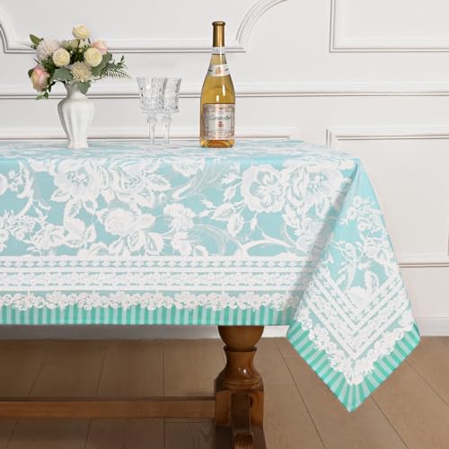 Alishomtll Rechteckige Tischdecke, 140 x 213 cm, Frühlingstischdecke, rechteckig, wasserdicht, waschbar, Blumenmuster, strapazierfähig, für Innen- und Außenbereich, Tischdekoration, Blaugrün Alishomtll Rechteckige Tischdecke, 140 x 213 cm, Frühlingstischdecke, rechteckig, wasserdicht, waschbar, Blumenmuster, strapazierfähig, für Innen- und Außenbereich, Tischdekoration, Blaugrün von Alishomtll