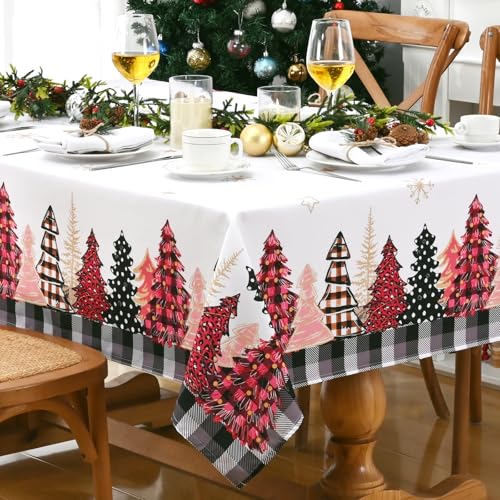 Alishomtll Weihnachten Tischdecke, Gold Schneeflocke Weihnachtsbaum Rechteckige Tischdecken, Wasserabweisend Abwaschbar Kariert Tischtuch, Winter Party Deko Tischwäsche, Weiß Rosa 130x220 cm Alishomtll Weihnachten Tischdecke, Gold Schneeflocke Weihnachtsbaum Rechteckige Tischdecken, Wasserabweisend Abwaschbar Kariert Tischtuch, Winter Party Deko Tischwäsche, Weiß Rosa 130x220 cm von Alishomtll