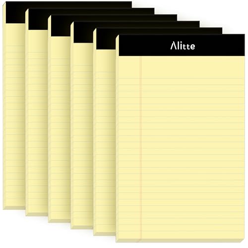 Alitte Gelbe juristische Notizblöcke, 12,7 x 20,3 cm, 6 Stück, perforiert, legal, liniert, hochwertiges dickes Papier, kein Verlaufen der Tinte, blanko, für Zuhause, Büro, Schule, Geschäft, 50 Blatt von Alitte