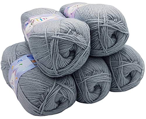 5 x 100g Strickwolle Alize Bebe einfarbig, 500 Gramm Wolle zum Stricken und Häkeln (grau 344) von Alize Sekerim Bebe