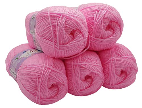 5 x 100g Strickwolle Alize Bebe einfarbig, 500 Gramm Wolle zum Stricken und Häkeln (rosa 191) von Alize Sekerim Bebe