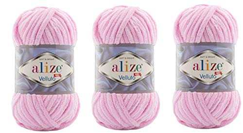 Alize Velluto Babydecke, 100 % Micropolyester, 3 Knäuel, 225 Meter, 3 x 100 g, wie Himalaya-Delfin-Baby-Garn, Gewicht: Super Bulky 6 (31 Baby Pink) von Alize Yarns