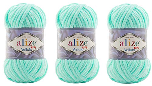 Alize Velluto Babydecke, 100 % Micropolyester, Garn, 3 Knäuel, 225 Meter, 3 x 100 g, Garngewicht: Super Bulky 6 (19 Minze) von Alize Yarns