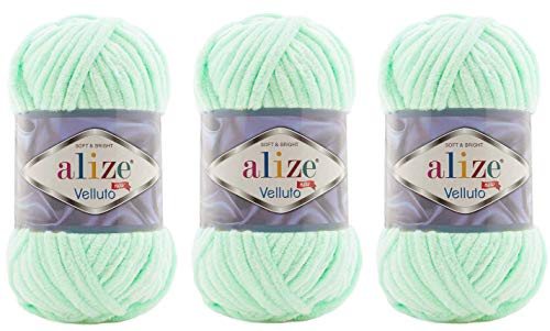 Alize Velluto Babydecken-Garn, 100 % Micropolyester, 3 Knäuel, 225 m, 3 x 100 g, Garngewicht: Super Bulky 6 (464 Minze) von Alize Yarns