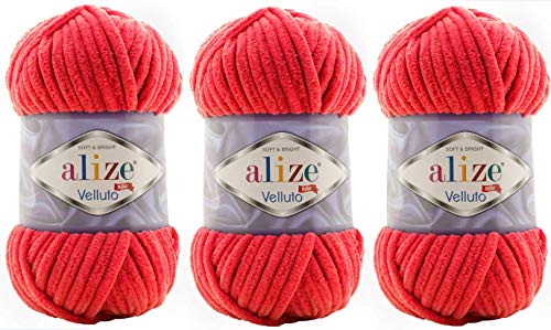 Alize Velluto Babydecke, 100 % Micropolyester, Garn, 3 Knäuel, 225 Meter, 3 x 100 g, Garngewicht: Super Bulky 6 (56 Rot) von Alize Yarns