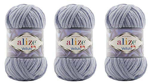 Alize Velluto Babydecke, 100 % Micropolyester, Garn, 3 Knäuel, 225 Meter, 3 x 100 g, Garngewicht: Super Bulky 6 (87 Dunkelgrau) von Alize Yarns