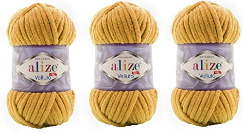 Alize Velluto Babydecke, 100 % Micropolyester, Garn, 3 Knäuel, 225 Yards, 3 x 100 g, Garngewicht: Super Bulky 6 (2 Senf) von Alize Yarns