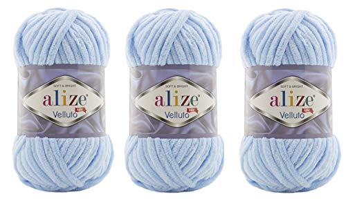 Alize Velluto Babydecke, 100 % Micropolyester, Garn, 3 Knäuel, 225 Yards, 3 x 100 g, Garngewicht: Super Bulky 6 (218 Babyblau) von Alize Yarns