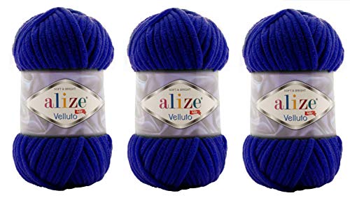 Alize Velluto Babydecke, 100 % Micropolyester, Garn, 3 Knäuel, 225 Yards, 3 x 100 g, Garngewicht: Super Bulky 6 (360 dunkelblau) von Alize Yarns