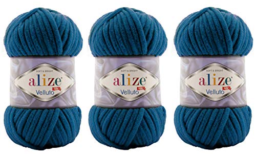 Alize Velluto Babydecke, 100 % Micropolyester, Garn, 3 Stück, 225 Meter, 3 x 100 g, Super Bulky :6 (646 Mykonos Blau) von Alize Yarns