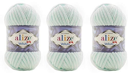 Alize Velluto Babydecke, 100 % Micropolyester, Garn, 3 Stück, 225 Yards, 3 x 100 g, Garngewicht: Super Bulky 6 (15 Wassergrün) von Alize Yarns