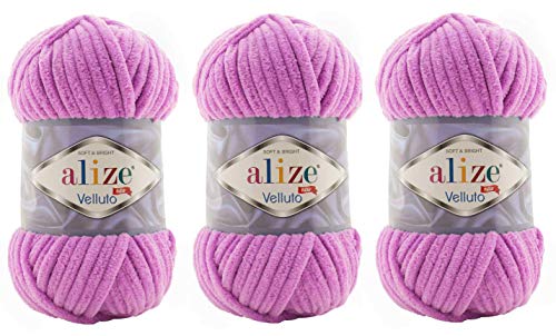 Alize Velluto Babydecke, 100 % Micropolyester, Garn, 3 Stück, 225 Yards 3 x 100 Gramm, Garngewicht: Super Bulky 6 (378 Orchid) von Alize Yarns