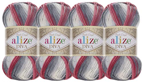 100 % Mikrofaser-Garn Alize Diva, Batik, Seideneffekt, Häkelgarn, Handstricken, türkisches Garn, Kunst, 400 g, Farbverlauf 5740 von Alize