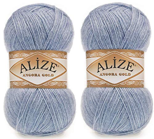 20 % Wolle, 80 % Acryl, weiches Garn, Alize, Angora, Goldgarn, Häkeln, 200 g, 1204 m, Spitze, Handstricken, türkisches Garn (221 Denim Melange) von Alize