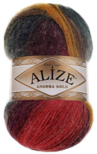 20 % Wolle, 80 % Acryl, weiches Garn, Alize, Angora, Gold, Batikgarn, Häkelspitze, Handstricken, türkisches Garn, 4 Stück, 400 g, 2408 Yds Farbverlauf (3368) von Alize