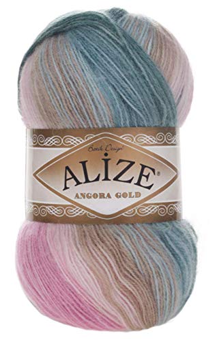 20 % Wolle, 80 % Acryl, weiches Garn, Alize Angora-Gold, Batikgarn, Häkelspitze, Handstrickgarn, 4 Stück, 400 g, Farbverlauf (2970) von Alize