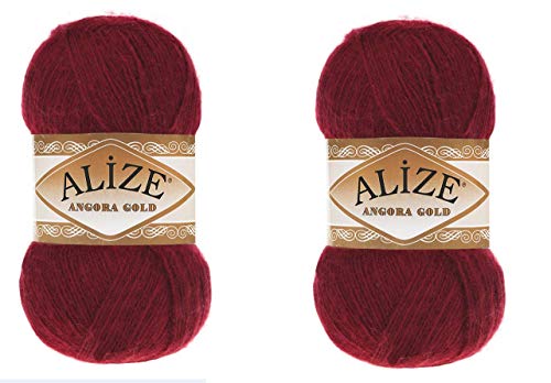 20% Wolle, 80% Acryl, weiches Garn, Alize Angora-Goldfaden, Häkellot, 200 g, 1204 m, Spitze, Handstrickgarn, türkisches Garn (57 Bordeaux) von Alize