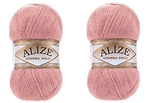 20 % Wolle, 80 % Acryl, weiches Garn Alize Angora Goldfaden, Häkelpackung von 2 Knäuel, 200 g, 1204 Yds Spitze, handgestrickt, türkisches Garn (144 Lachsrosa) von Alize