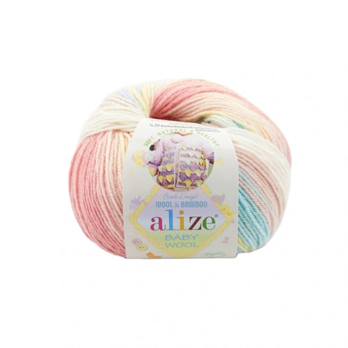 500g Baby-Wolle Strickgarn ALIZE Baby Wool Batik, unterschiedliche Farben, extra weich, 10x50g (3045) von Alize