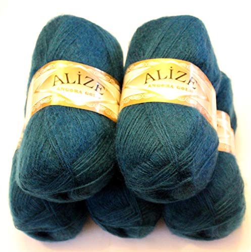 Alize 5 x 100 g Angora Gold Einfarbig 500 Gramm Wolle mit 20% Woll-Anteil Türkische Wolle Mohair (17) von Alize