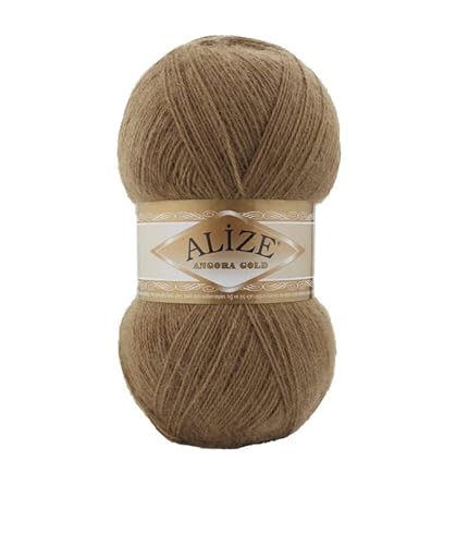 Alize 5 x 100 g Angora Gold Einfarbig 500 Gramm Wolle mit 20% Woll-Anteil Türkische Wolle Mohair (466) von Alize