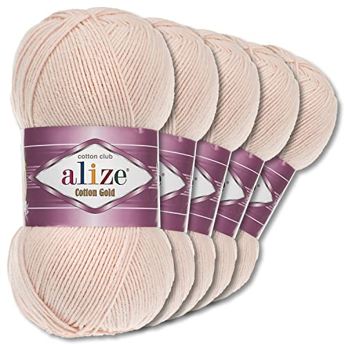 Alize 5 x 100 g Cotton Gold Premium Wolle| 39 Farben Sommerwolle Garn Stricken Amigurumi (382 | Cremebeige) von Alize