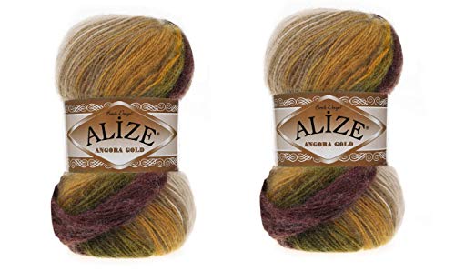 Alize Angora Gold Batik Garn 20% Wolle 80% Acryl Lot of 2skn 200gr 1204yds Faden Häkeln Spitze Handstricken Türkisches Garn (5850) von Alize