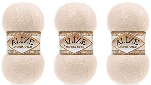 Alize Angora Gold Garn, 20 % Wolle, 80 % Acryl, 300 g, 1805 Yds Faden, Häkelspitze, Handstrickgarn, türkisches Garn (67 Kerzen, hell) von Alize