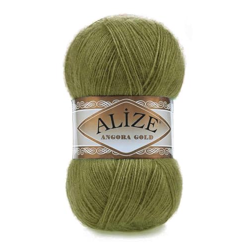 Alize Angora Gold Garn 20% Wolle 80% Acryl Weiches Garn Häkeln Lot von 2skn 200gr 1204yds Spitze Handstricken Türkisches Garn (758 Olive) von Alize