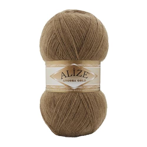 Alize Angora Goldgarn, 20 % Wolle, 80 % Acryl, weiches Garn, Häkeln, 200 g, 1204 m, Spitze, Handstricken, türkisches Garn (466 Dunkelbeige) von Alize