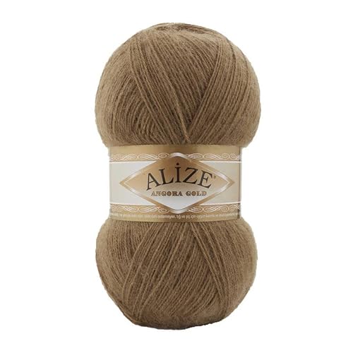 Alize Angora Goldgarn, 20 % Wolle, 80 % Acryl, weiches Garn, Häkeln, 200 g, 1204 m, Spitze, Handstricken, türkisches Garn (466 Dunkelbeige) von alize