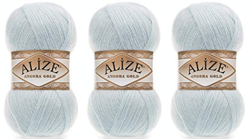Alize Angora Gold Garn 20% Wolle 80% Acryl Lot of 3skn 300gr 1805yds Thread Crochet Lace Hand Knitting Turkish Yarn (514-Winter Sky) von Alize