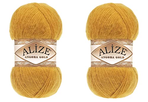 Alize Angora Gold Garn 20% Wolle 80% Acryl Weiches Garn Häkeln Lot von 2skn 200gr 1204yds Spitze Handstricken Türkisches Garn (2 Safran) von Alize