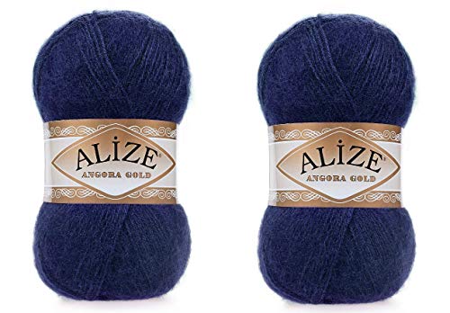 Alize Angora Gold Garn 20% Wolle 80% Acryl Weiches Garn Häkeln Lot von 2skn 200gr 1204yds Spitze Handstricken Türkisches Garn (58 Marineblau) von Alize