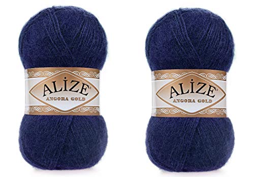 Alize Angora Gold Garn 20% Wolle 80% Acryl - Weiches Häkelgarn, 2 Knäuel, 200g, 1204yds - Für Spitze Und Handstricken (58 Marineblau) von Alize