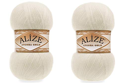Alize Angora Gold Garn 20% Wolle 80% Acryl weiches Garn Häkelgarn 2 Knäuel 200 g 1204 Yds Spitze Handstrickgarn türkisches Garn (1 Creme) von Alize