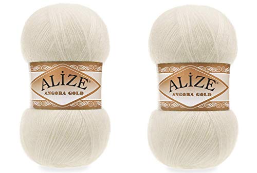 Alize Angora Gold Garn 20% Wolle 80% Acryl weiches Garn Häkelgarn 2 Knäuel 200 g 1204 Yds Spitze Handstrickgarn türkisches Garn (1 Creme) von Alize