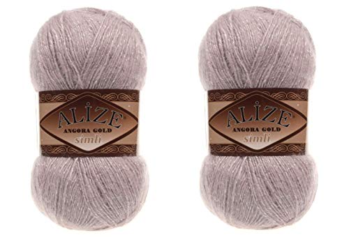 Alize Angora Gold Simli 5% Metallic, 20% Wolle, 75% Acryl, 2 Knäuel, 200 g, 1100 Yds, Garn, Häkelspitze, Handstricken, türkisches Garn (163 Rose Grey) von Alize