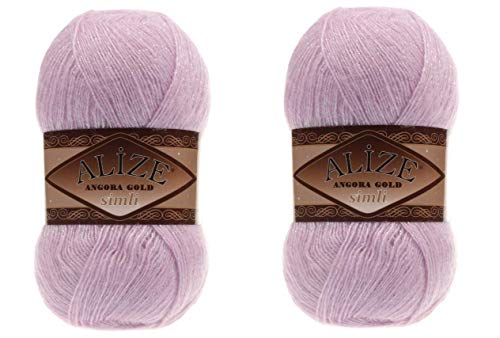 Alize Angora Gold Simli 5% Metallic, 20% Wolle, 75% Acryl, 2 Knäuel, 200 g, 1100 Yds, Garn, Häkelspitze, Handstricken, türkisches Garn (27 fliederfarben) von Alize